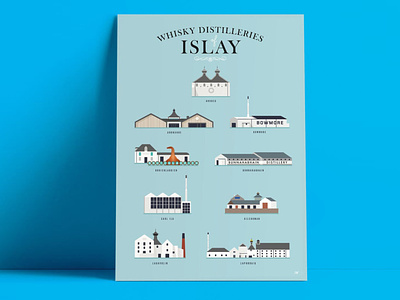 Whisky Distilleries of Islay architecture ardbeg art blue bowmore building distilleries etsy gift illustration island lagavulin print scotch vector whiskey whisky