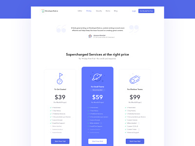 Developerhub - Pricing page visual design clean developer documentation flat icon galaxy icon minimal planet plans pricing pricing page pricing plan pricing table ui user centered user experience user interface ux website