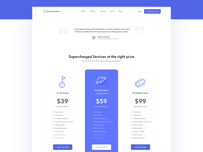 Developerhub - Pricing page visual design