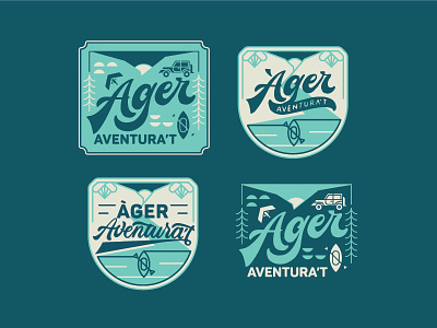 Àger Aventura't logotype explorations. 4x4 adventure illustration kayak logo logotype mountains paragliding sports visual visual identity