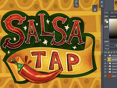 Salsa Tap. App icon design process app chili hand icon illustration lettering mexican salsa