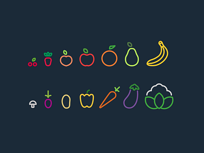 Ordered colour fruit icons order size vegetables