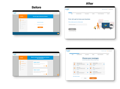 Business Insurance Shopping Experience product design ui ux wireframes