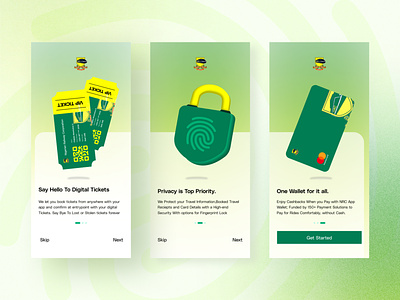 NRC. E-Ticket App | Onboarding UI booking branding design e ticket green illustration onboarding product design ticket train ui ui design uiux wallet ui