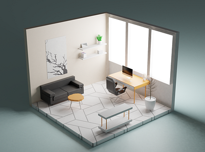 3d Room minimal design blender3d isometric room minimal