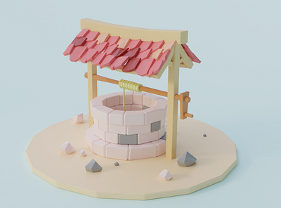 3D Minimal Low poly well in Blender 3d low poly well