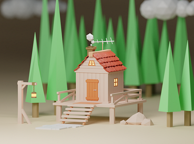 Low Poly hut design made in Blender 3d blender blender 3d low poly lowpoly