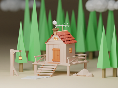 Low Poly hut design made in Blender