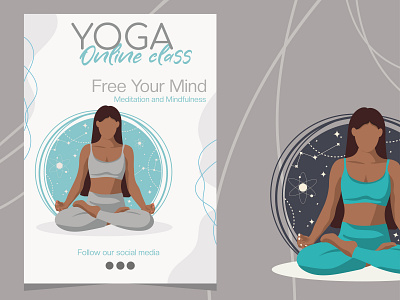 Yoga online classes poster design. design healthy lifestyle illustration lotus mindfulness poster posture woman yoga