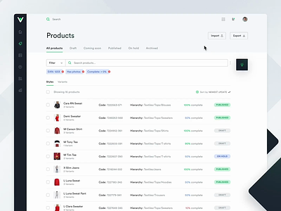 PionerLabs | Product Information Management Tool • Interactions admin panel creator dashboard form interactions microinteractions product management project management sass ui web app