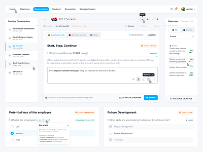 OKR Management Software | Conversations Module • Components dashboard desktop form milestones okr project management questionnaire task management web app