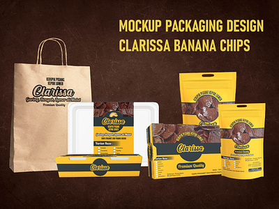 Mockup Packaging Design Of Clarissa Banana Chips branding graphic design logo