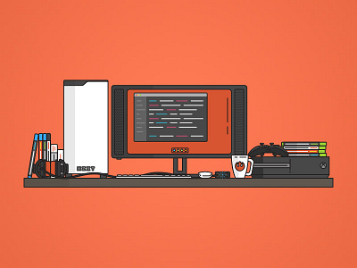 My Dev & Gaming Workspace desk flat illustration illustrator red warm workspace