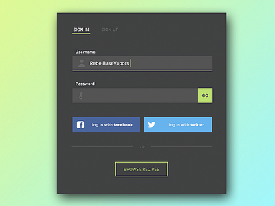 Rebel Base Vapors - Mixology Lab - Login Concept dark flat ui