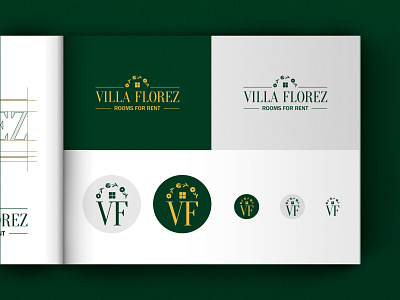 Villa Florez logo design 1/3 book brand branding design designer graphic design green logo luxury vector