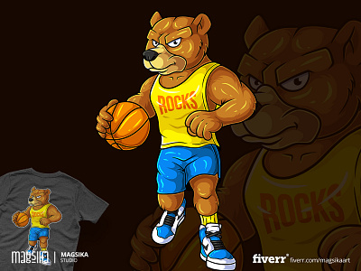 Cartoon Mascot Bear Basketball T-shirt Illustration food