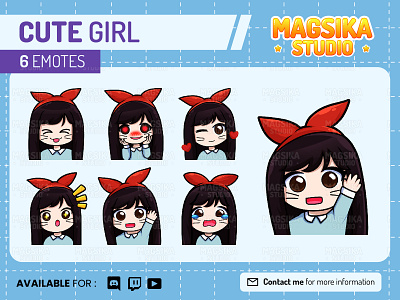 Cute School Girl Emotes Pack Twitch Tv, Discord, and Many More anime art cartoon chat emotes chibi emotes commision cute discord discord emotes emotes emotes pack girl graphic design illustration kawaii logo streaming twitch twitch emotes twitch tv