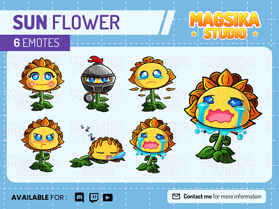 Sunflower Emotes Pack Sticker for Twitch and Discord Streaming art cartoon chibi commision desin discord discord emotes emotes emotes pack flower live natural plant sticker streaming sun sunflower twitch twitch emotes zombie