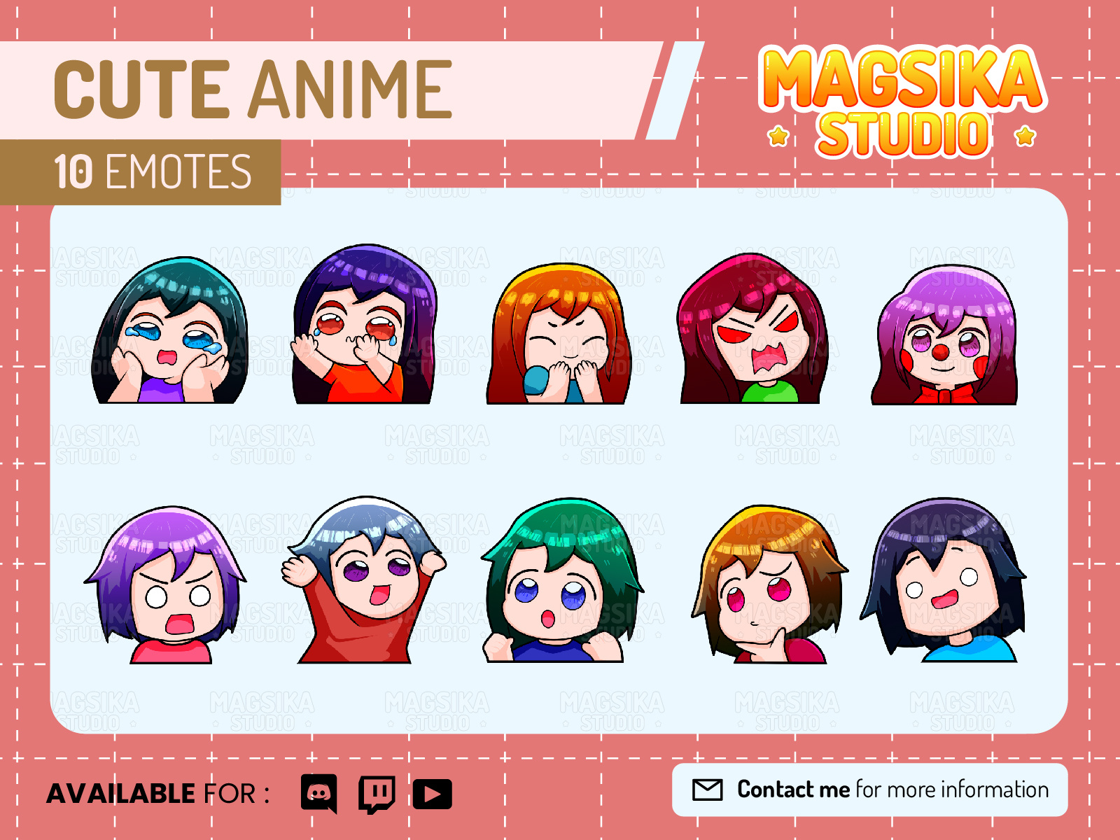 Cute Anime Chibi Emotes, Twitch Emotes, Discord and Chat Emotes by
