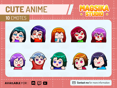 Cute Anime Chibi Emotes, Twitch Emotes, Discord and Chat Emotes