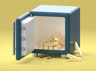 Gold Safe 3d 3d art 3d model 3d scene animation branding design gold goldsafe illustration locker logo money rich ui