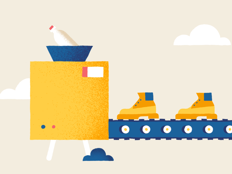 Timberland - Purpose 1/3 boots bottles ecology environment factory gif illustration loop motion design motion graphics plastic recycling shoes timberland