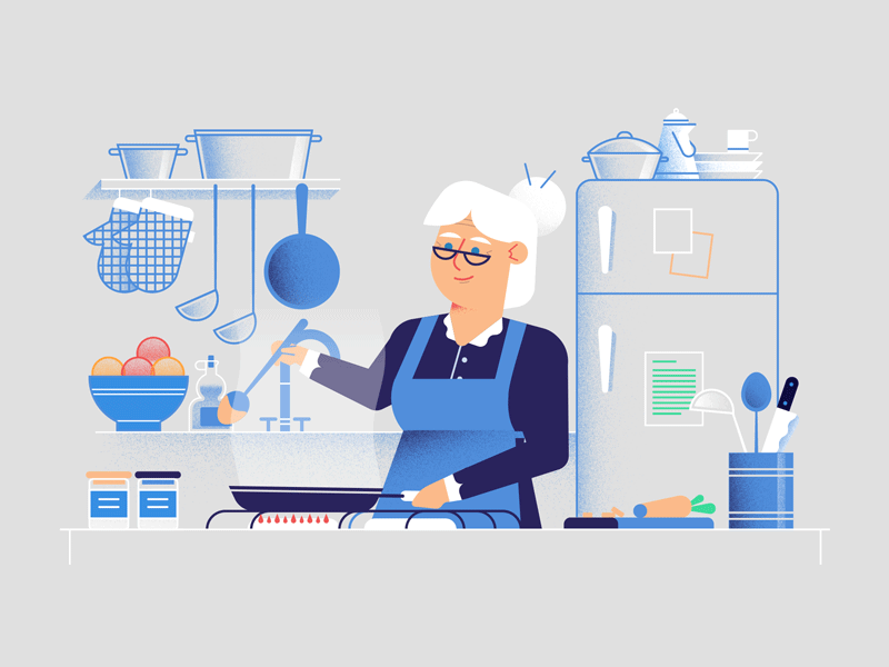 Grandma animated gif character cooking grandma grandmother illustration kitchen loop motion design motion graphics texture vector