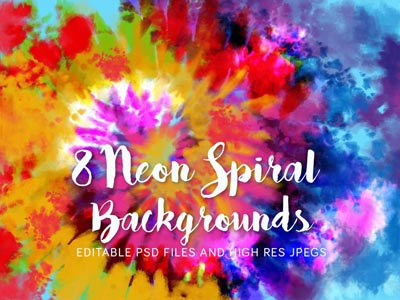 8 Neon Spiral Backgrounds backgrounds digital digital art digital tie dye illustration patterns spirals tie dye tie dye pattern