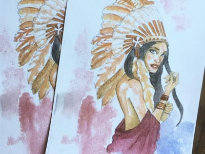 Temptress art prints feathers headdress illustration watercolor watercolor paintings