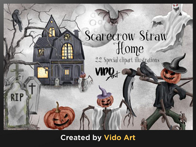 Scarecrow Straw Home Clipart Bundle poster