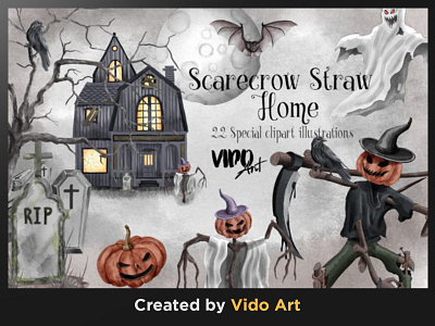 Scarecrow Straw Home Clipart Bundle