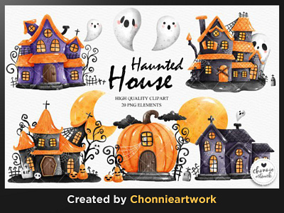 Halloween Clipart, Haunted House Clipart poster