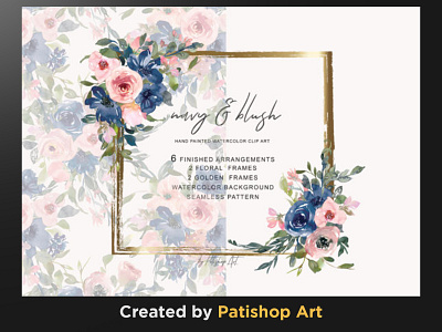 Navy and Blush Floral Bouquet Clipart