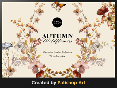 170+ Autumn Wildflower Clipart Huge Set branding design flower graphic design illustration painting watercolor