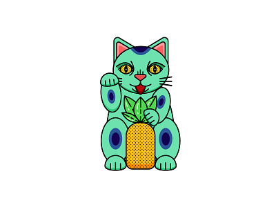 maneki neko acid cat maneki neko pineapple sticker tropical