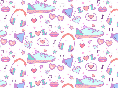 Pattern cute dance girl heart kids music pink sneakers star