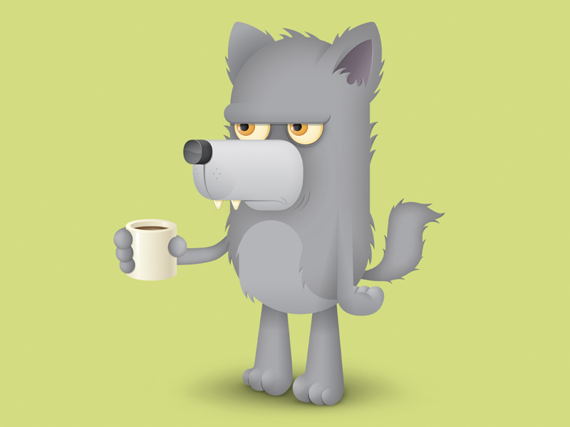 Wolfie character coffee digital illustration wolf