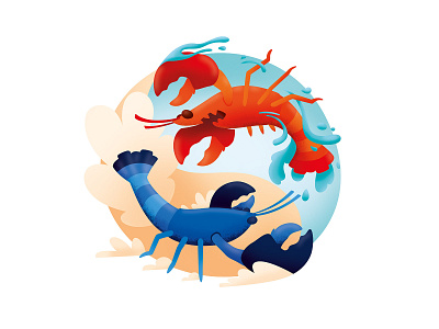 Lobsters in the ring crustacean fight fighting illustration illustrator innerbattle lobster yingyang yinyang