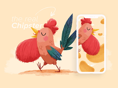 The real Chipster beard chicken chips hipster illustration rooster