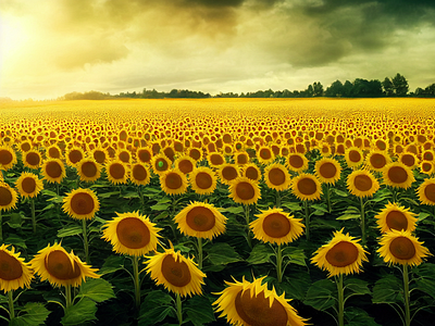 Sunflower 3d a.i. ai background beautiful clouds field flowers illustration landscape magic midjourney pretty sunflower yellow