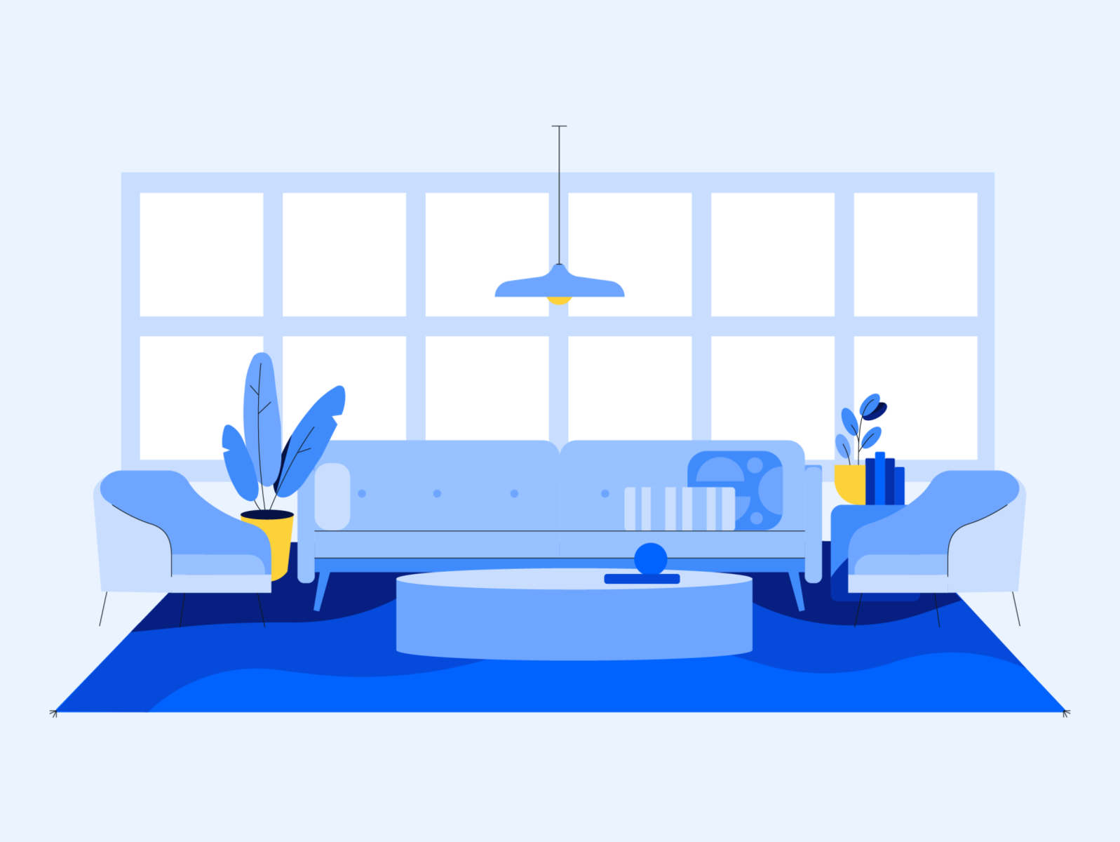 Lounge blue couch decor home house illustration living room livingroom lounge office