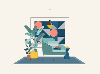 Reading Nook chair decor design home illustration midcentury midcentury modern plants reading