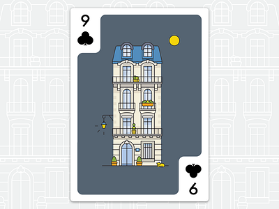 9 of Clubs architecture building card design illustration paris parisian playing card