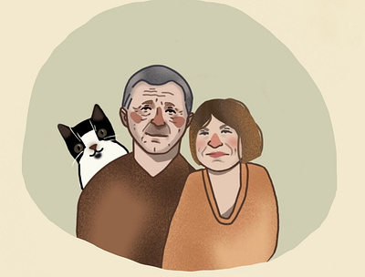 couple and a cat graphic design illustration
