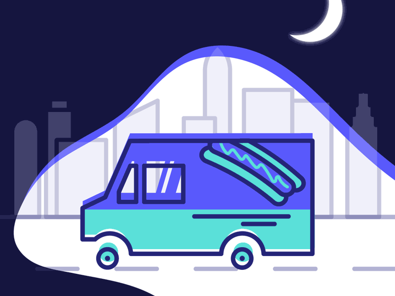 Late Night Delivery animation delivery design food truck hot dog icon night