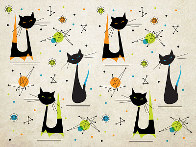 Mid Century Modern Cat Pattern cats illustration mid century pattern