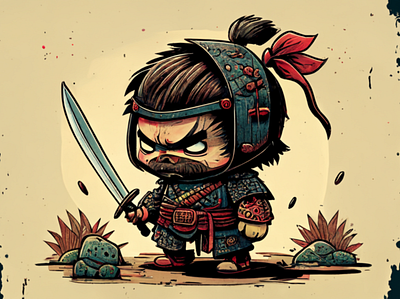 Tiny Samurai art artwork cartoon character comic concept art cute digital art drawing illustration nft painting samurai