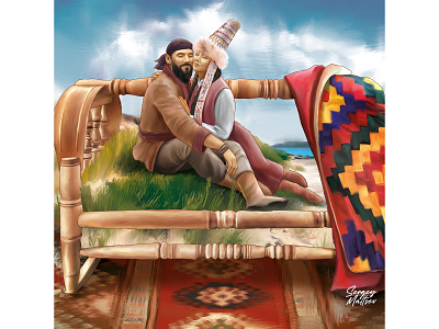 Bayan-Sulu and Kozy-Korpesh art asia design illustration kazakhstan legend nomads steppe