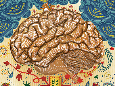 An illustration piece - the brain brain crazy creative graffiti gyrus inscriptions protein think thinking
