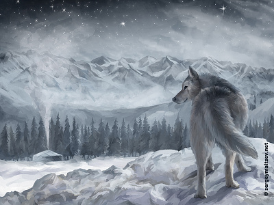 Illustration for the movie "Wolf in the history of the Turks" art cold illustration mountains steppe turks wind winter wolf yutra